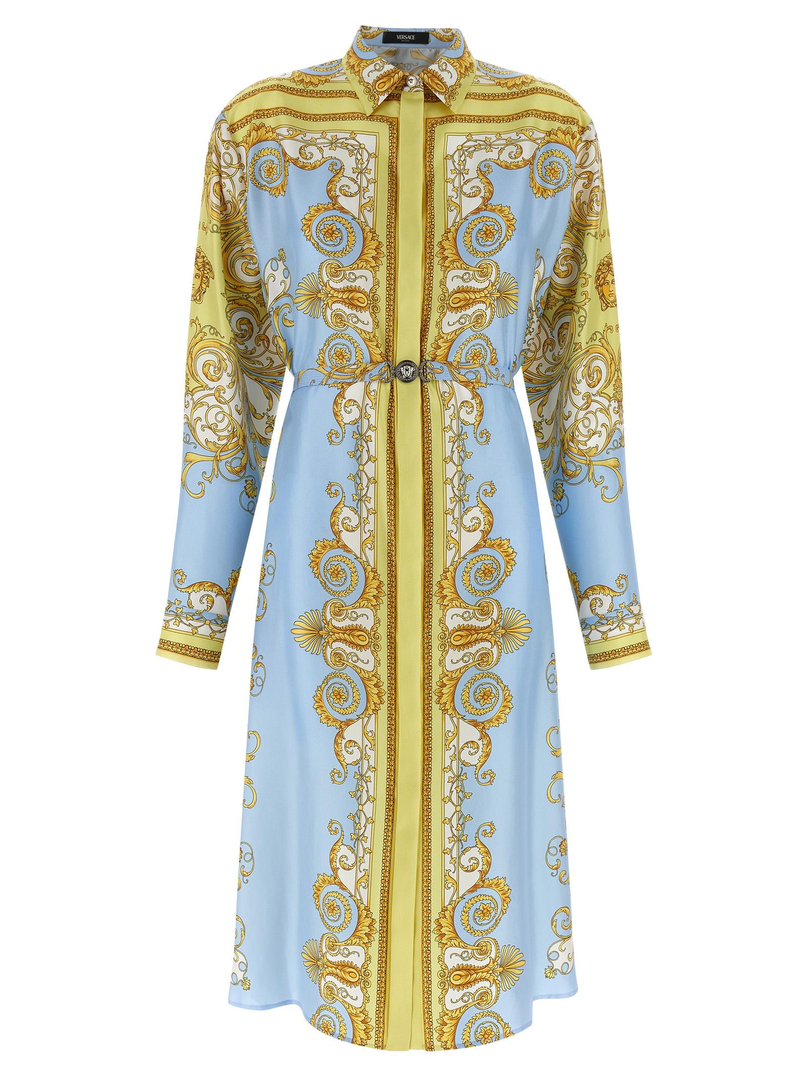 versace spring barocco dress light blue silk - women