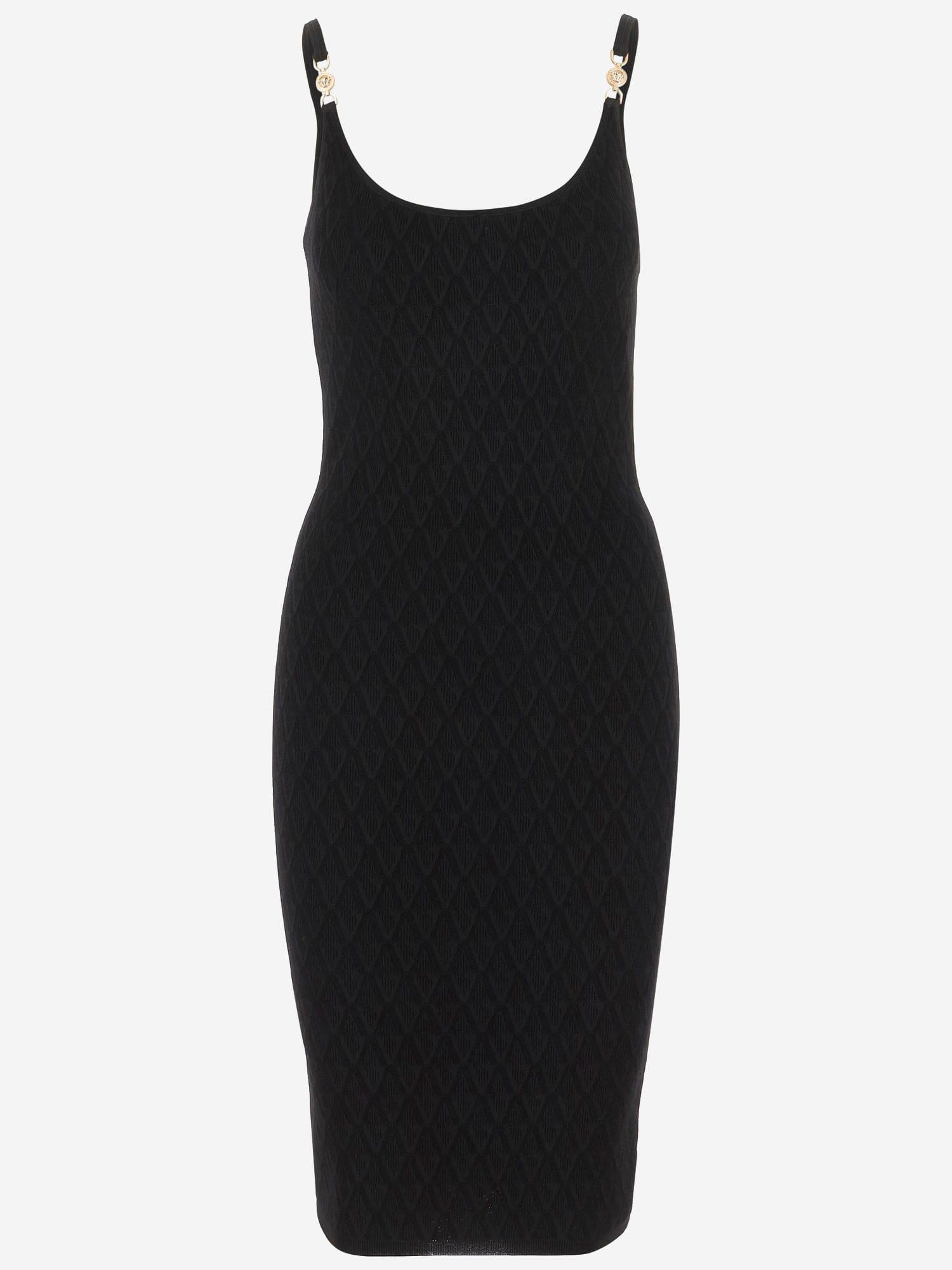versace stretch jacquard v-textured knit dress