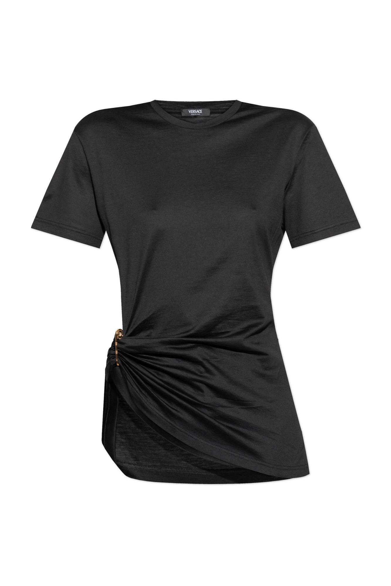 versace t-shirt with decorative safety pin