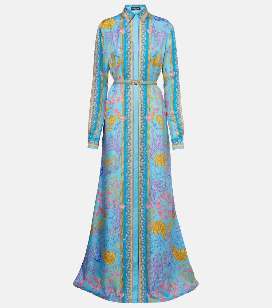 versace underwater barocco silk twill maxi dress