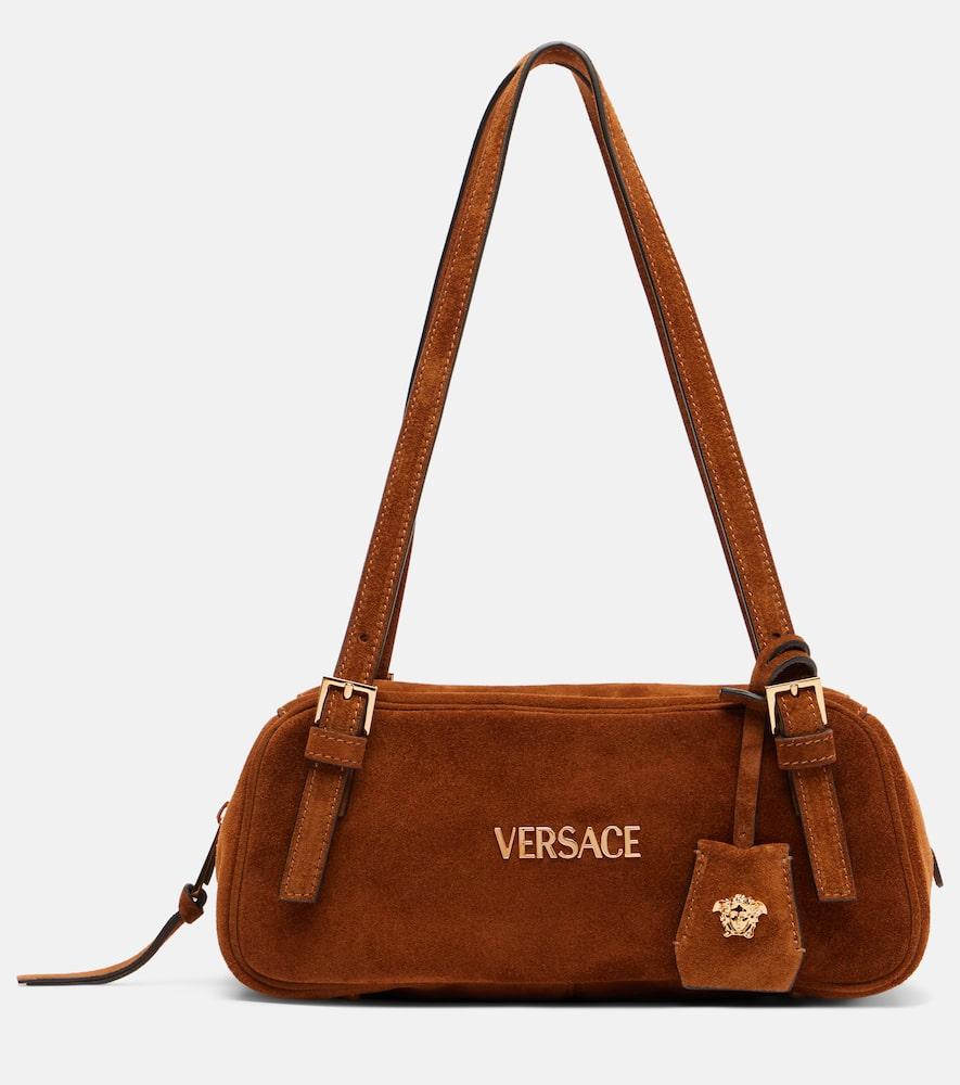 versace versace tag suede shoulder bag