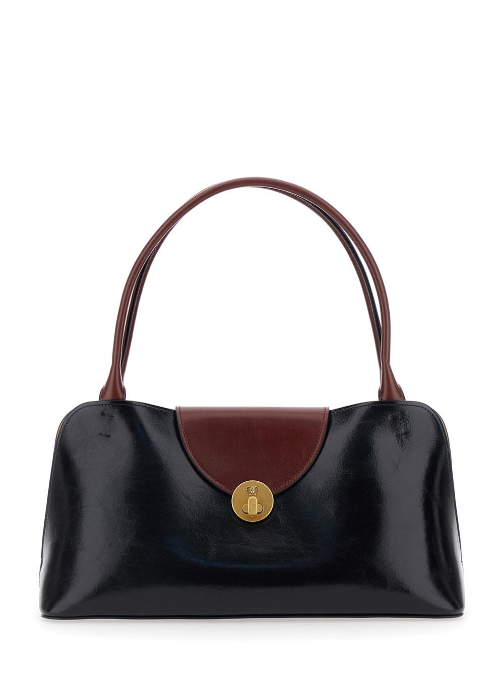 versace vivien black shoulder bag with turn lock closure and medusa plaque in leather for women