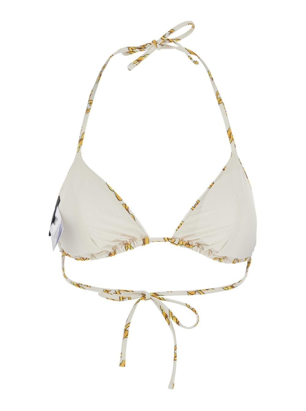 versace white bikini top with all-over chain print in tech fabric stretch woman