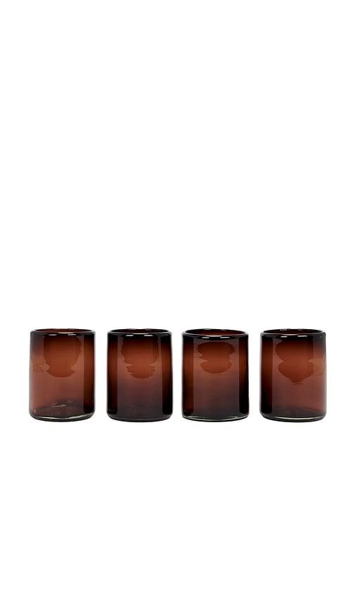 verve culture set of 4 tamarind handblown glasses in brown.