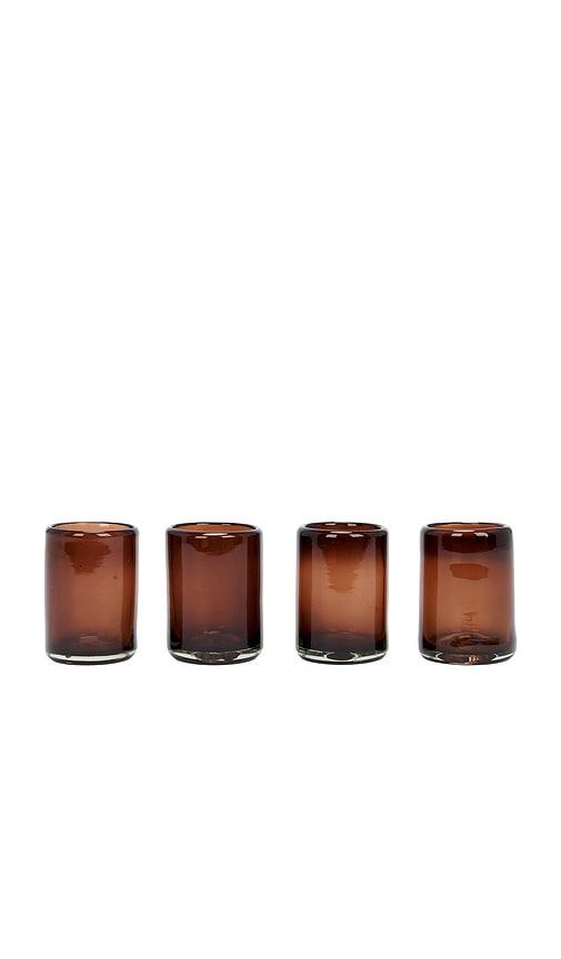 verve culture set of 4 tamarind shot glasses in brown.