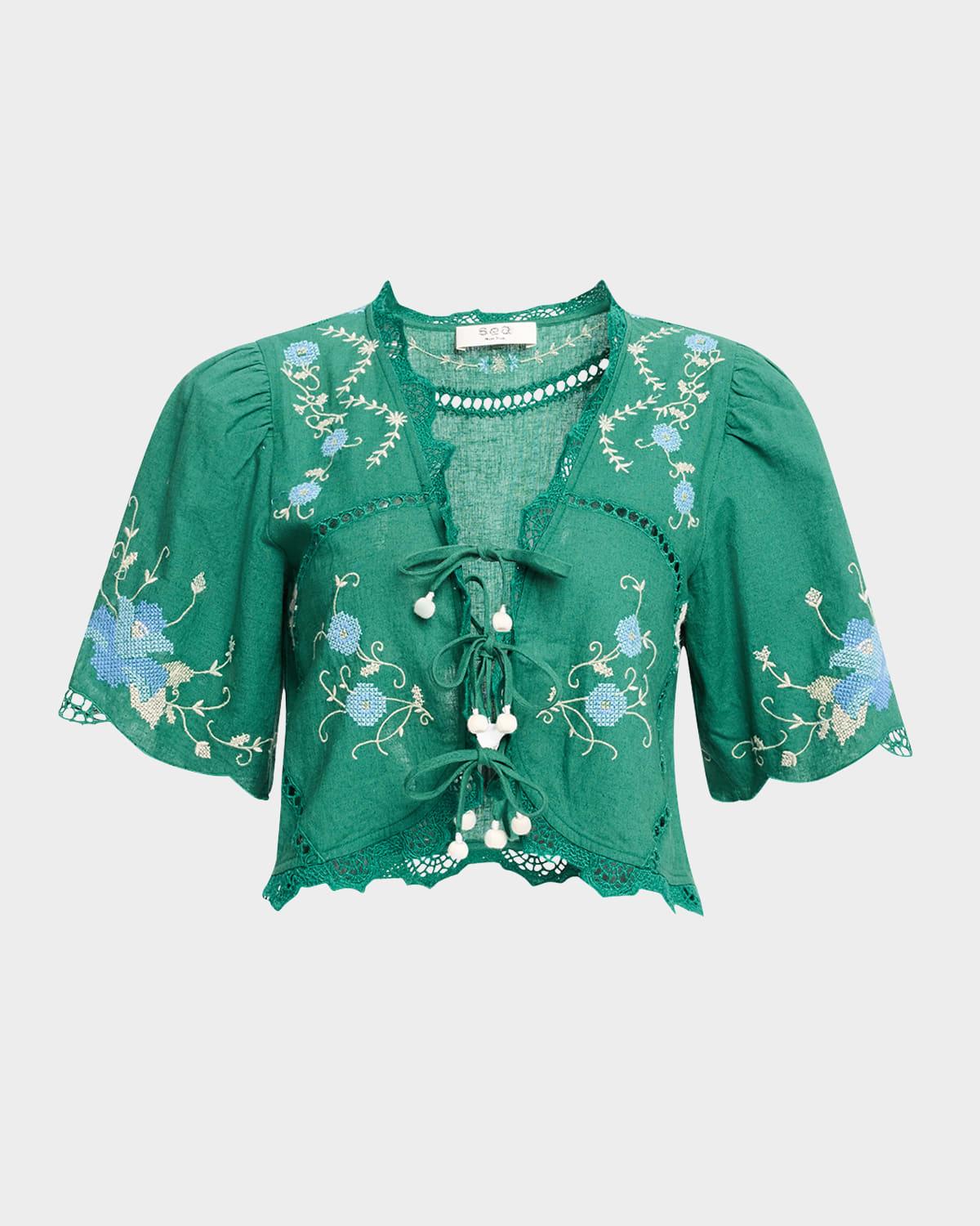 vesna embroidered tie-front top