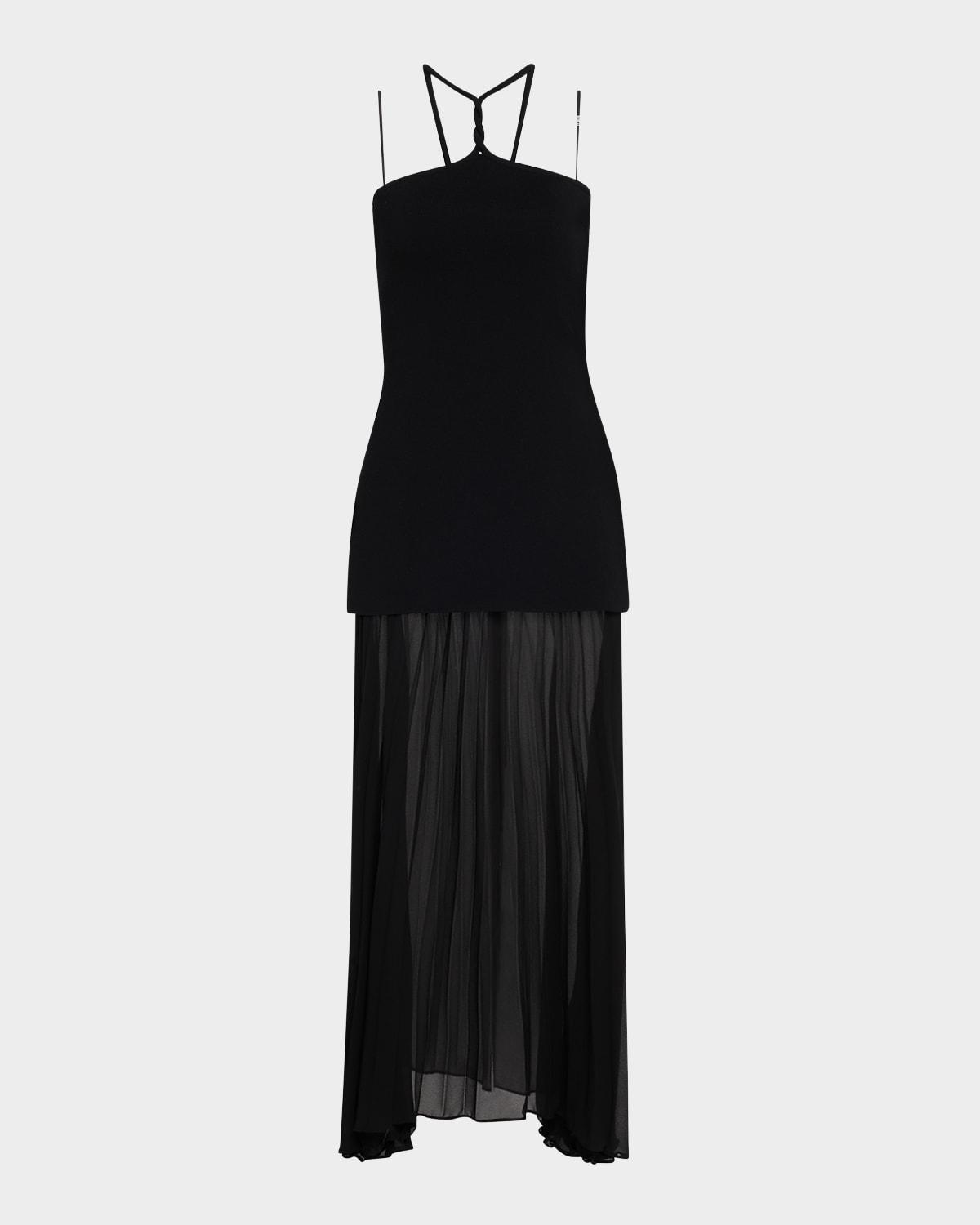 veta mixed media halter maxi dress