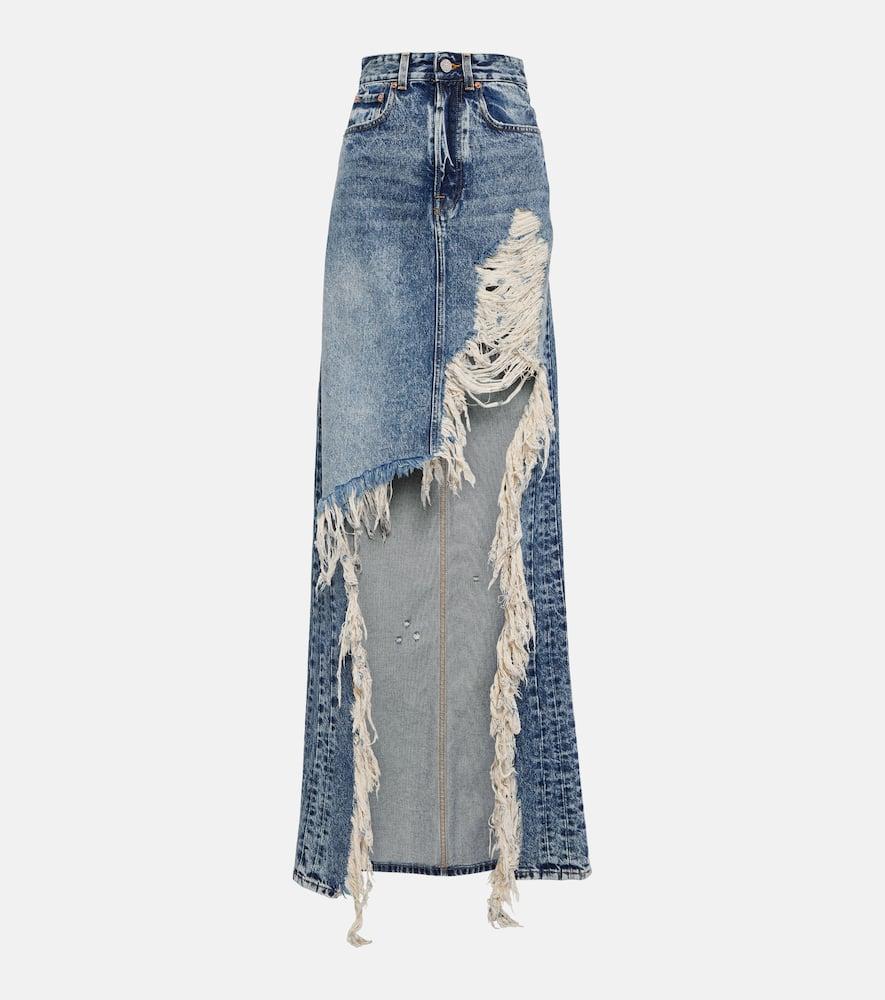 vetements distressed denim maxi skirt