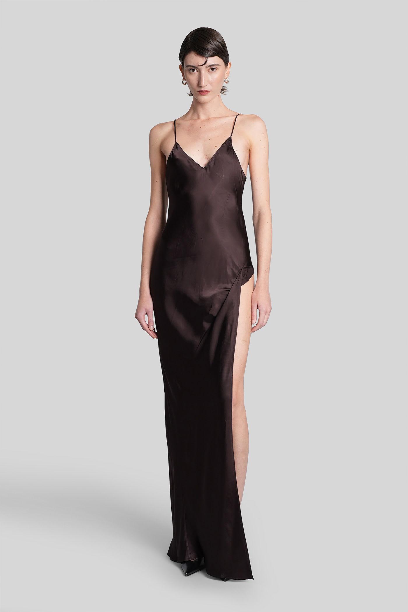 vetements long dress in brown viscose
