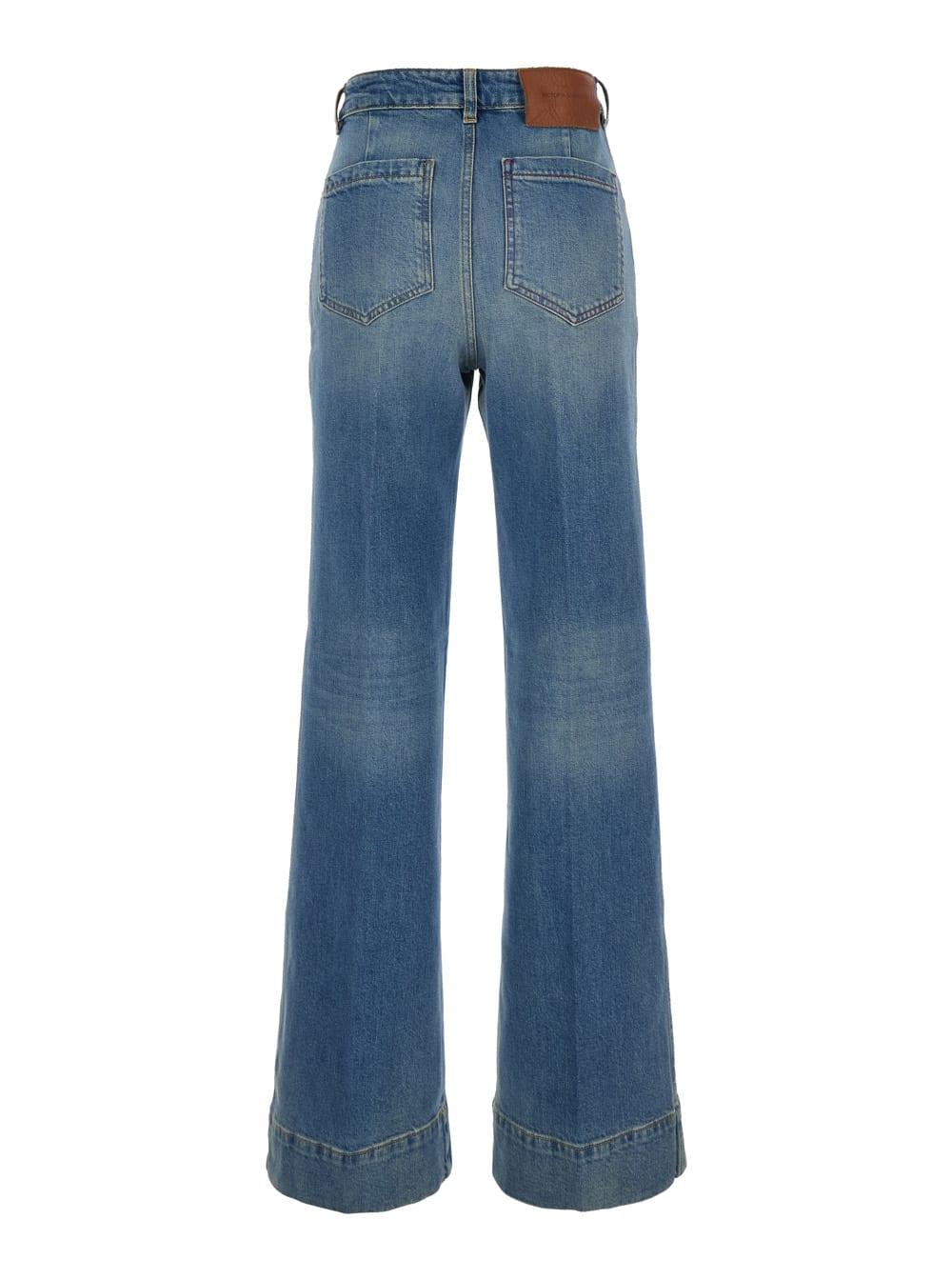 victoria beckham alina blue jeans with belt loops and logo embroidery on the pocket in denim woman