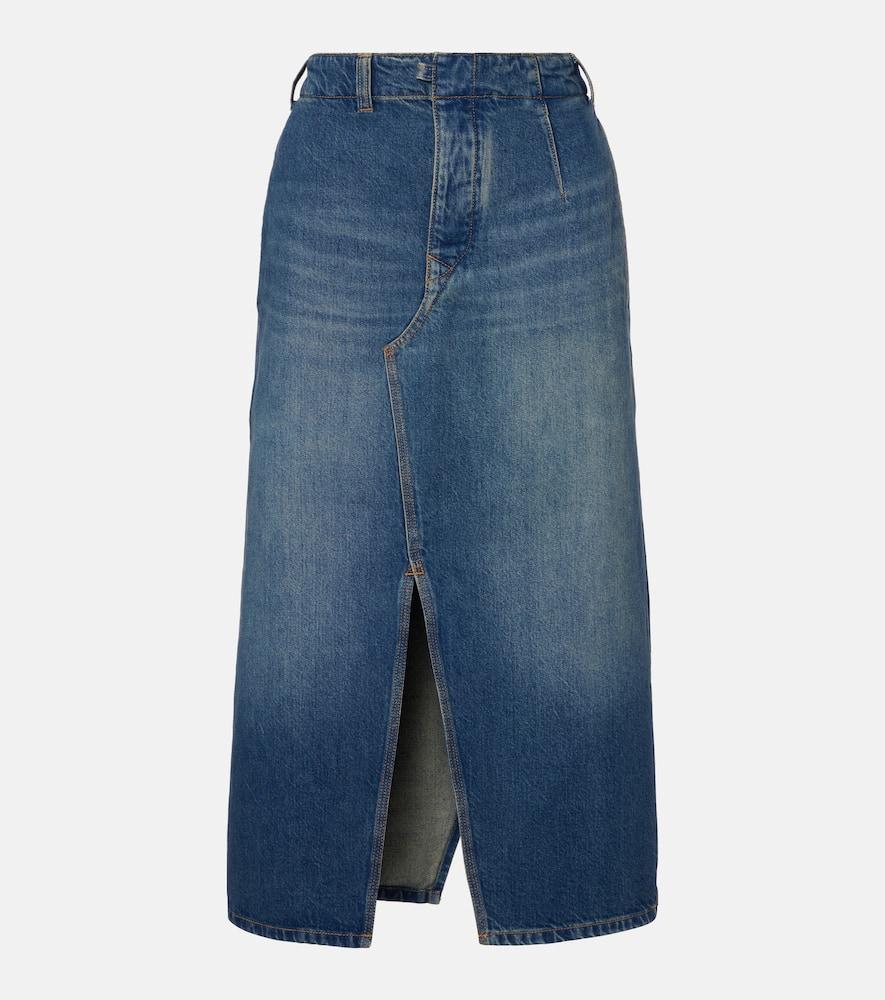 victoria beckham asymmetric denim midi skirt