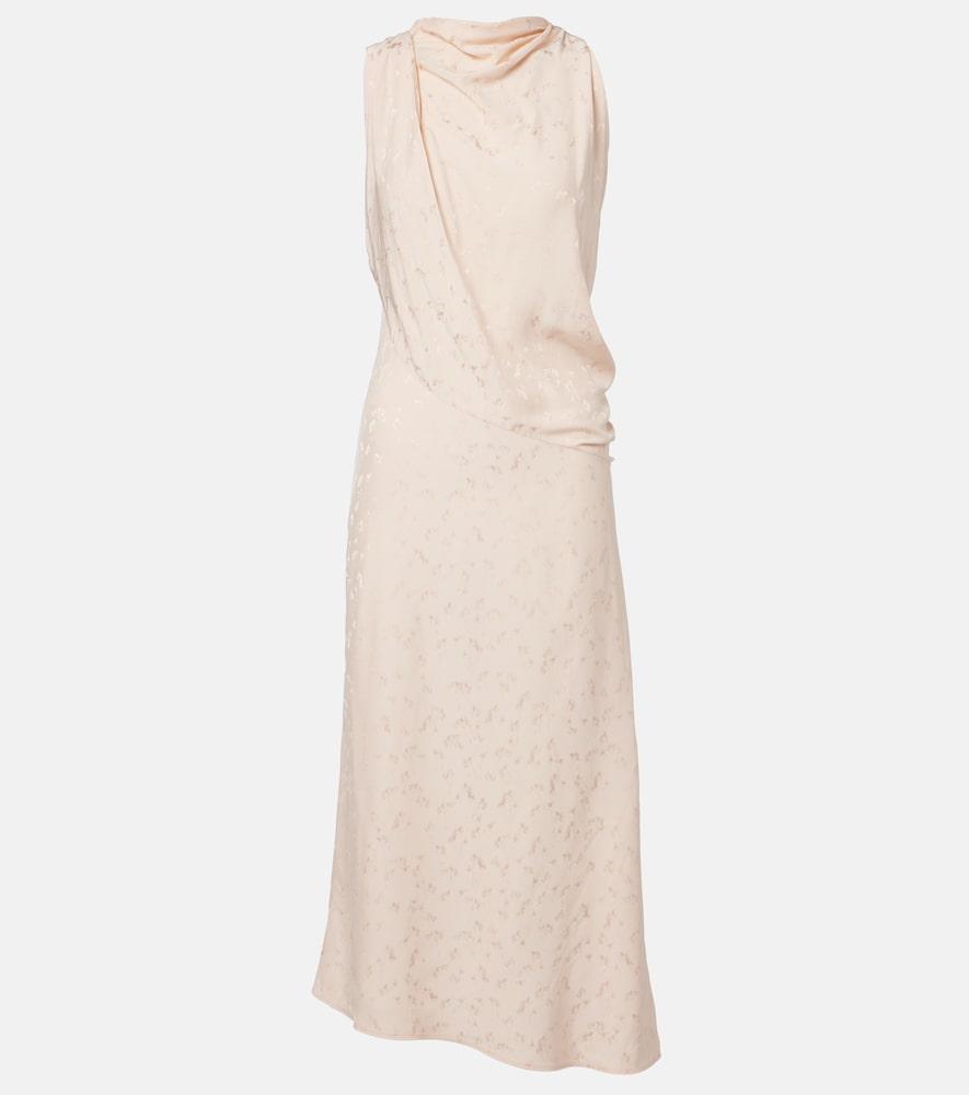 victoria beckham asymmetric draped floral satin midi dress
