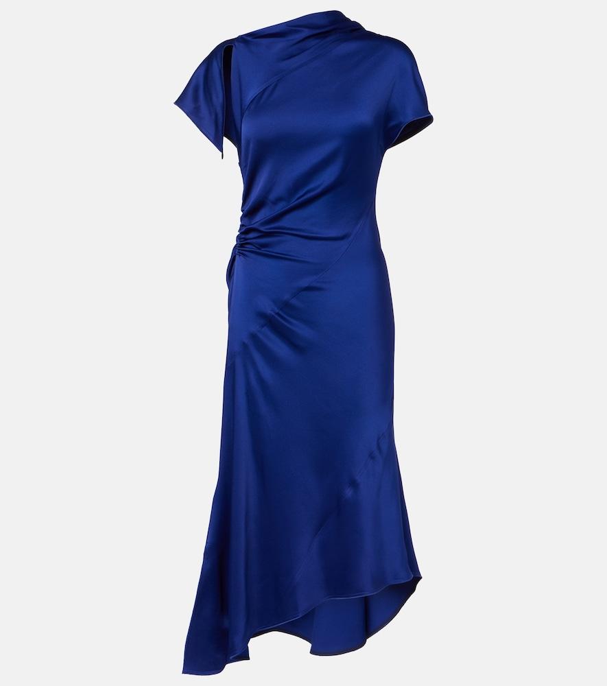 victoria beckham asymmetric gathered crêpe satin midi dress