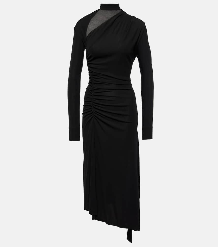 victoria beckham asymmetric ruched midi dress