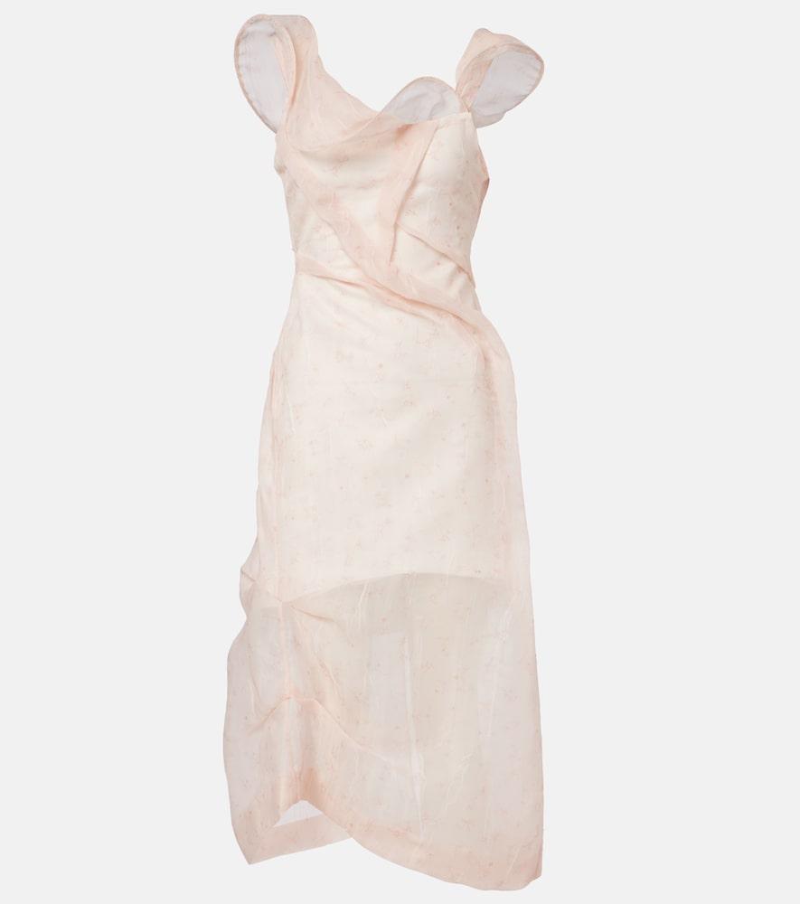 victoria beckham asymmetric ruched organza midi dress