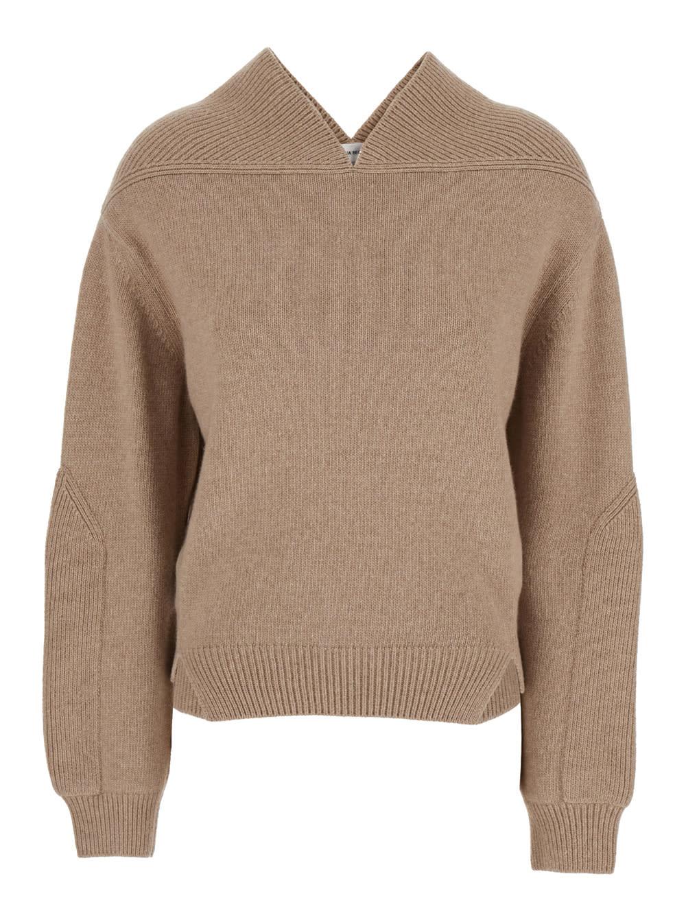 victoria beckham beige knit sweater with v neck on front and rear in cashmere and wool woman