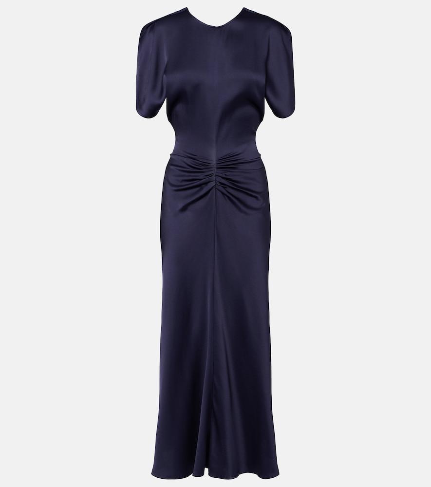 victoria beckham bela gathered satin midi dress