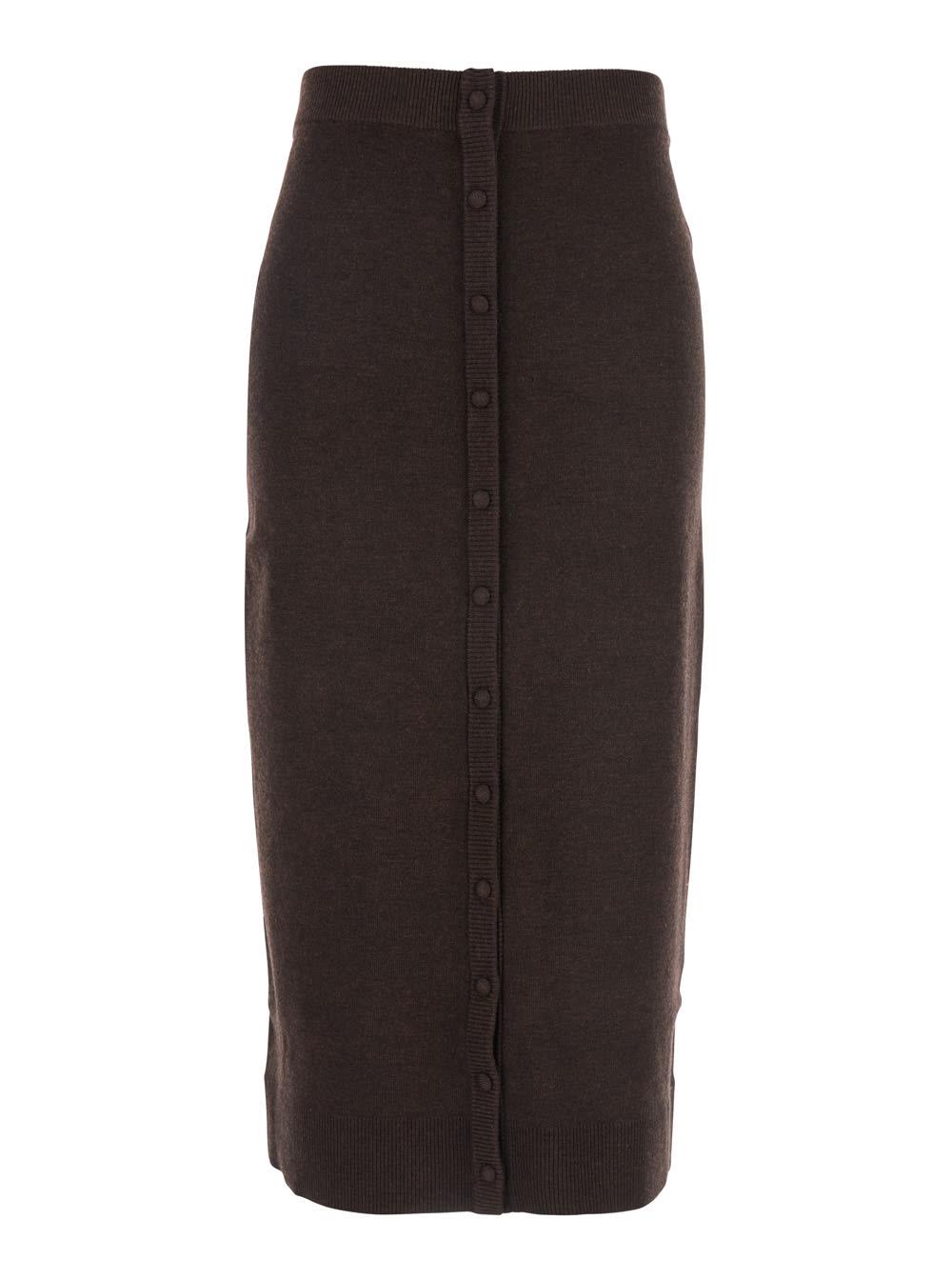 victoria beckham brown skirt with button fastening in wool woman