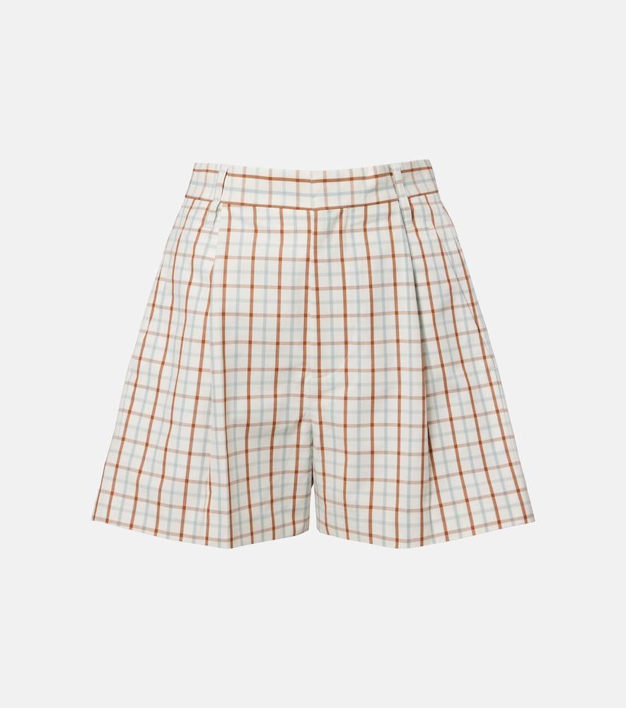 victoria beckham checked pleated cotton shorts