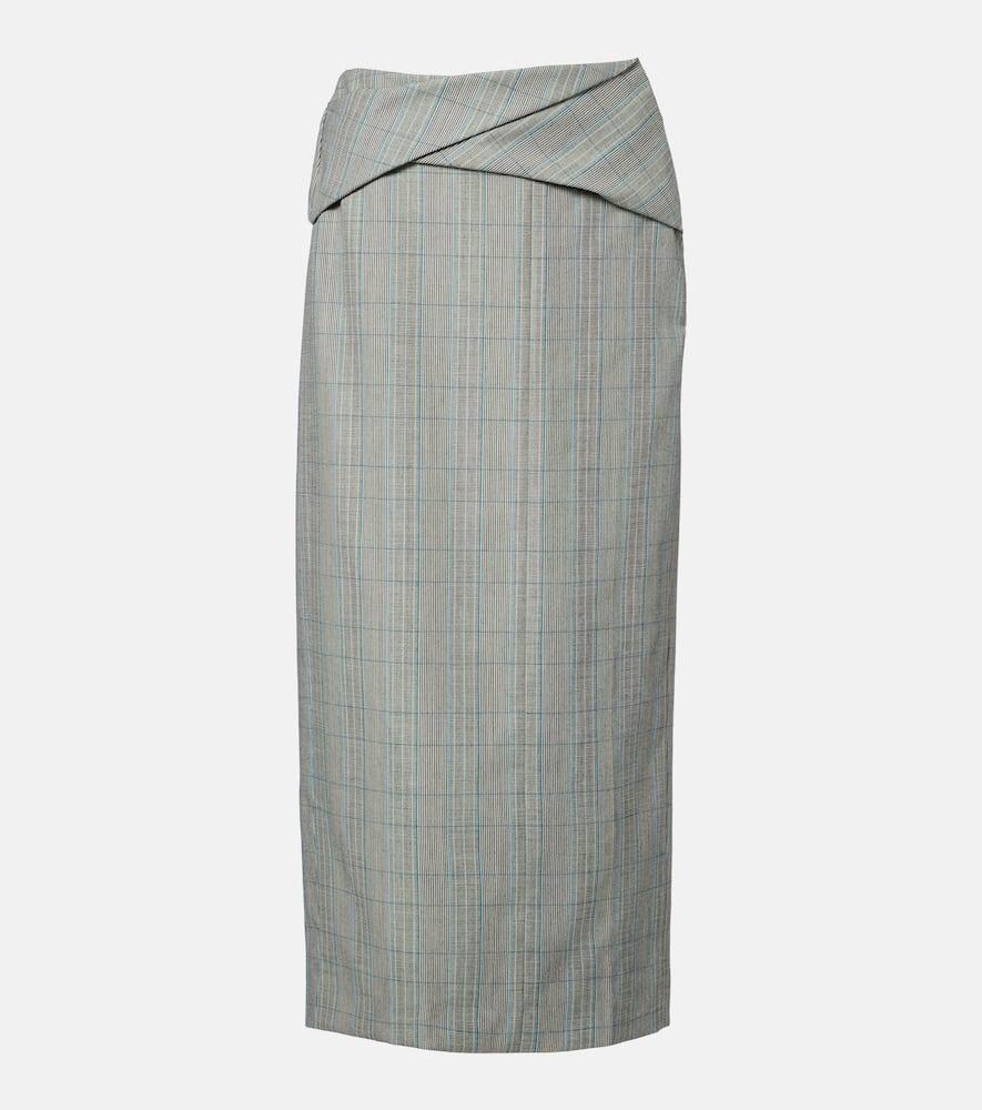 victoria beckham checked virgin wool midi skirt