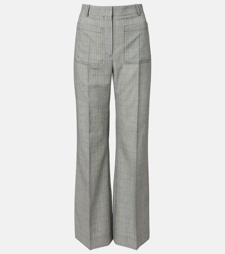 victoria beckham checked virgin wool straight pants