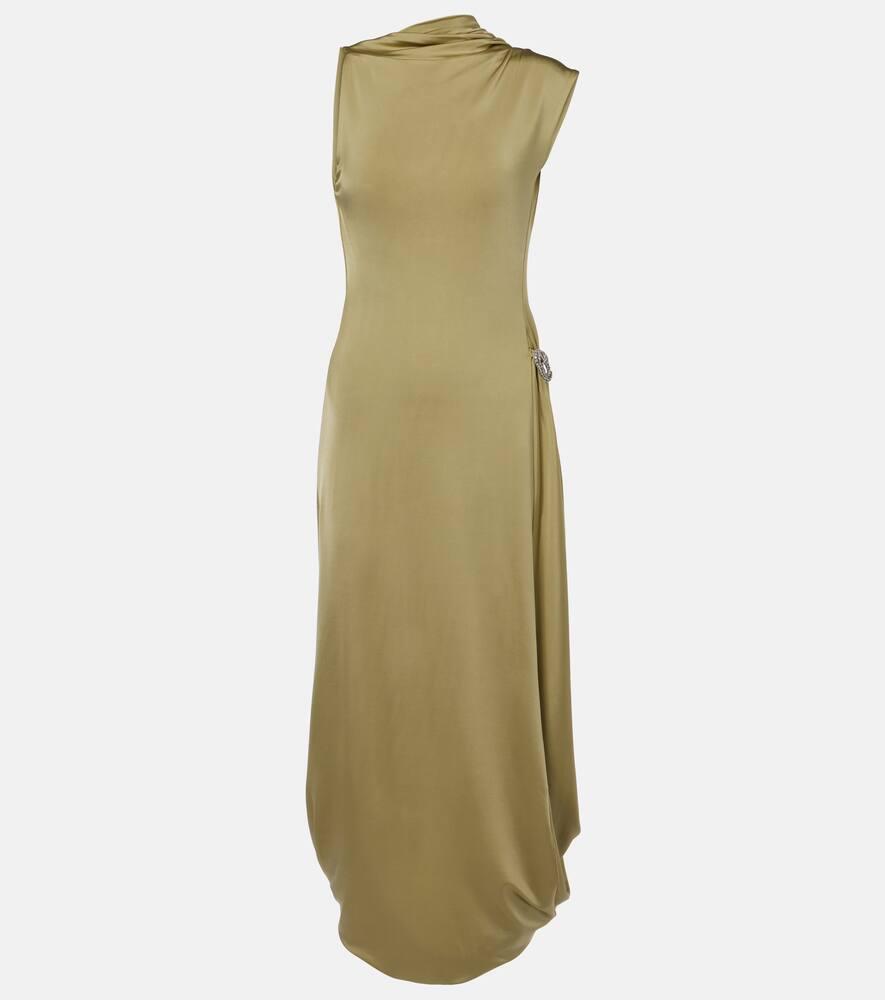 victoria beckham embellished satin midi dress