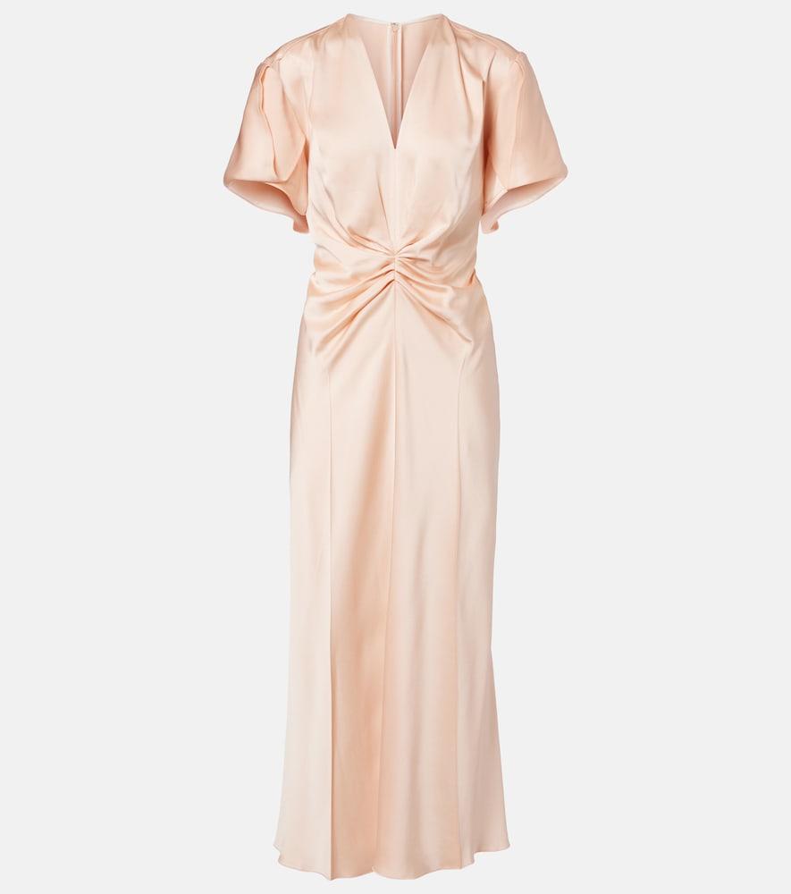 victoria beckham eve gathered satin crêpe midi dress