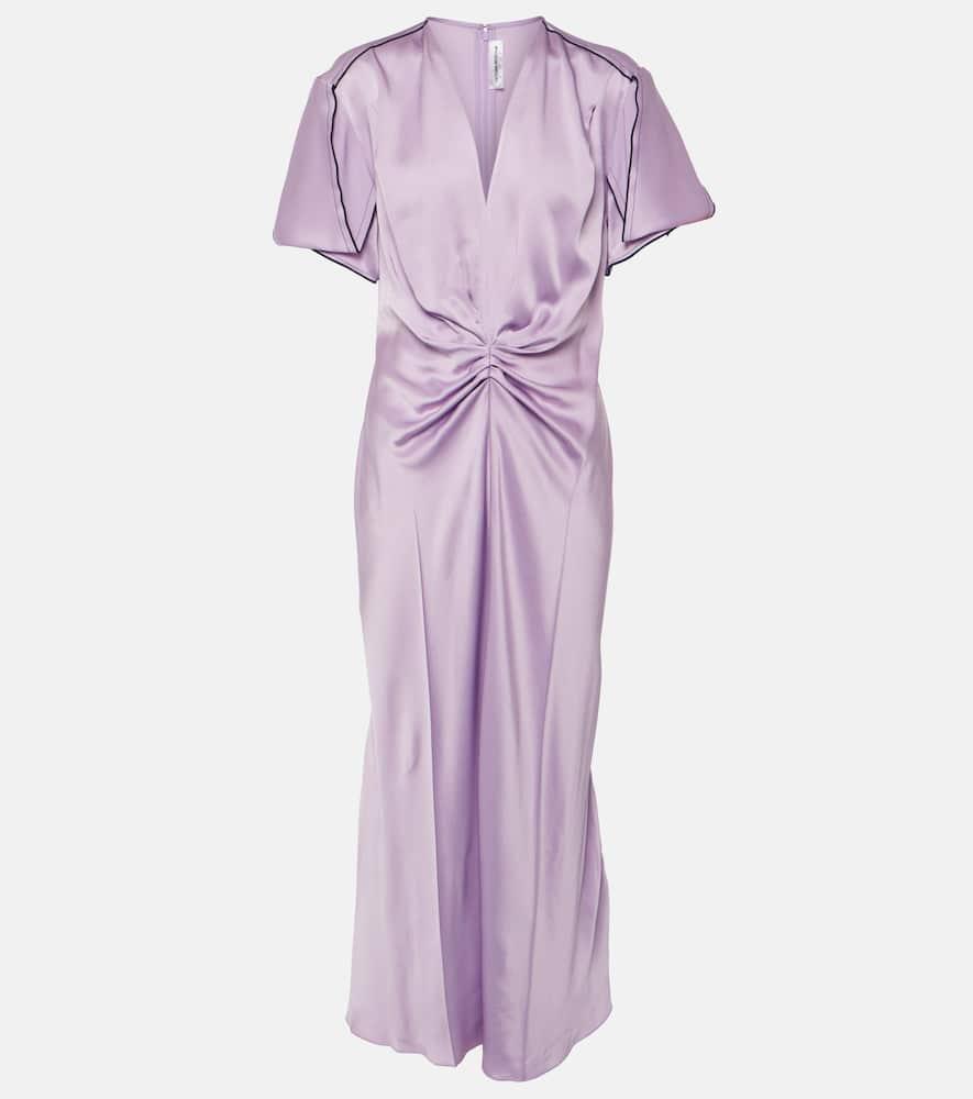victoria beckham gathered satin midi dress