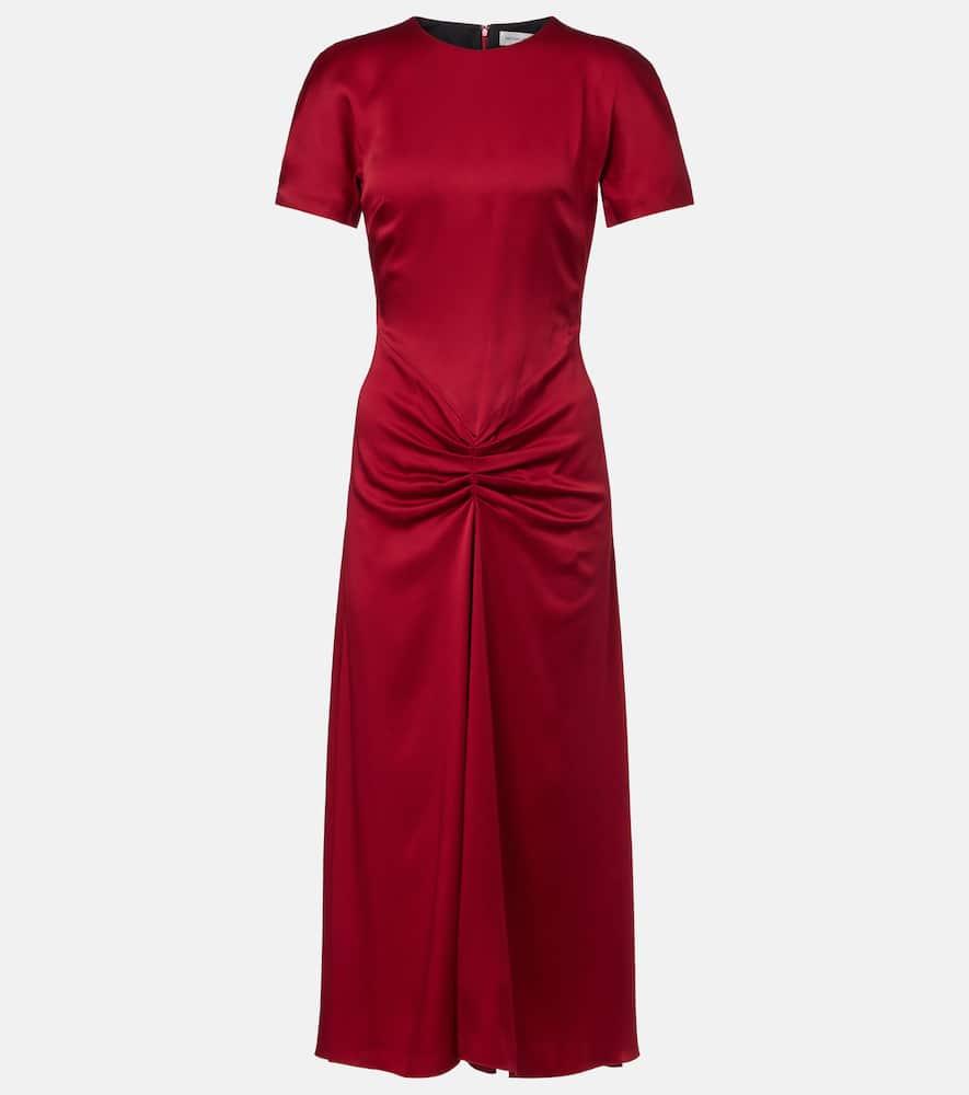 victoria beckham gathered satin midi dress