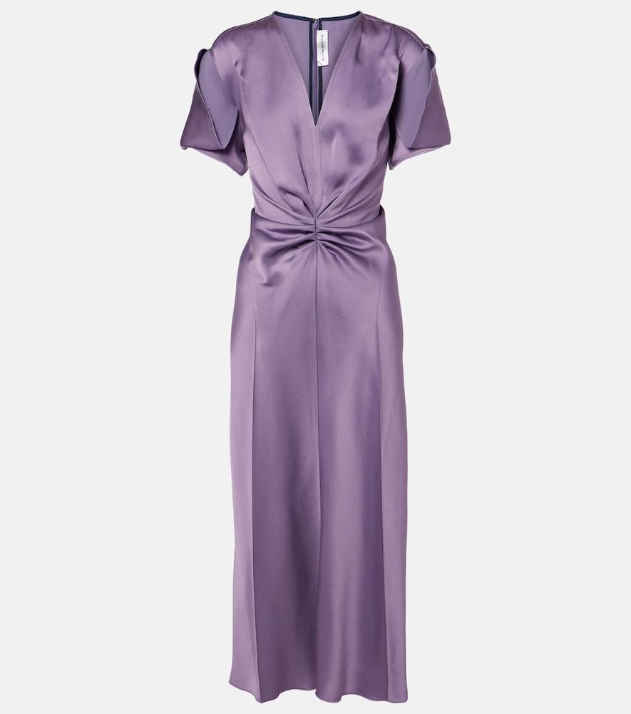 victoria beckham gathered satin midi dress