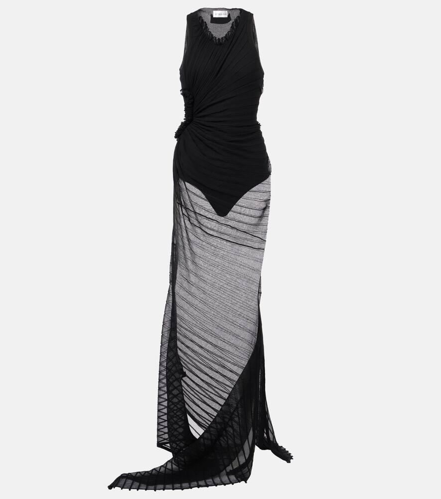 victoria beckham gathered sheer tulle maxi dress