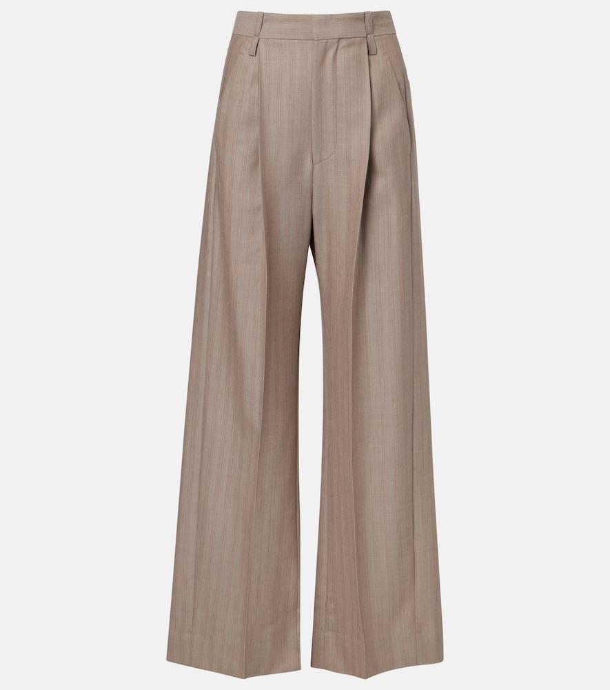 victoria beckham herringbone virgin wool pleated pants