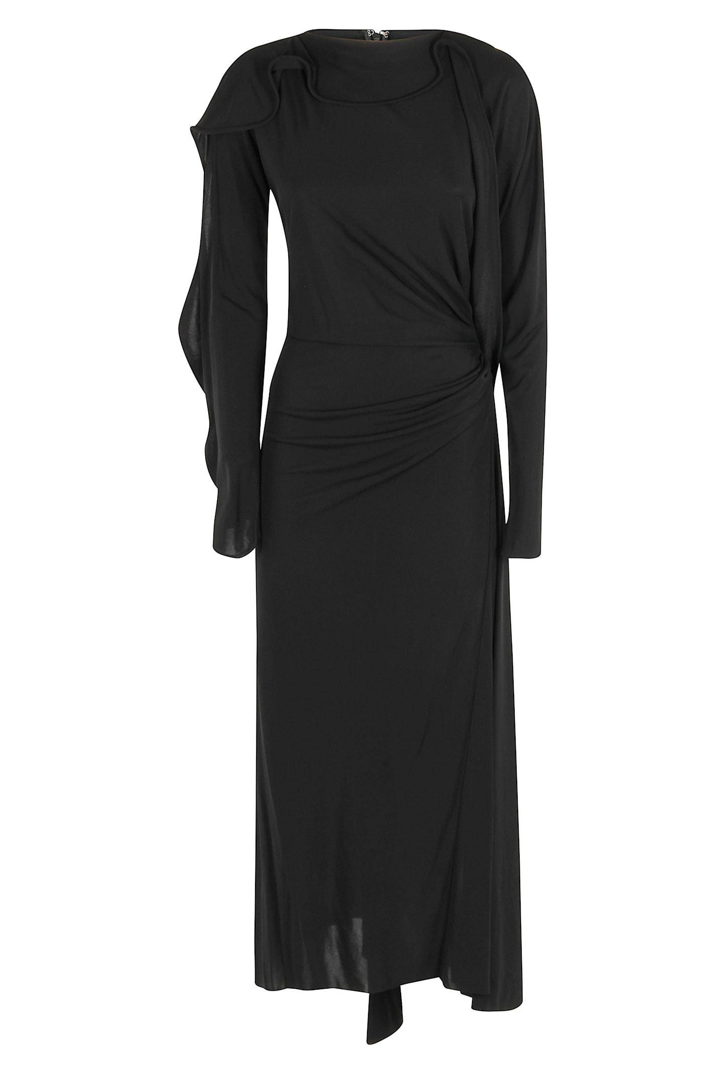 victoria beckham long sleeve draped jersey dress