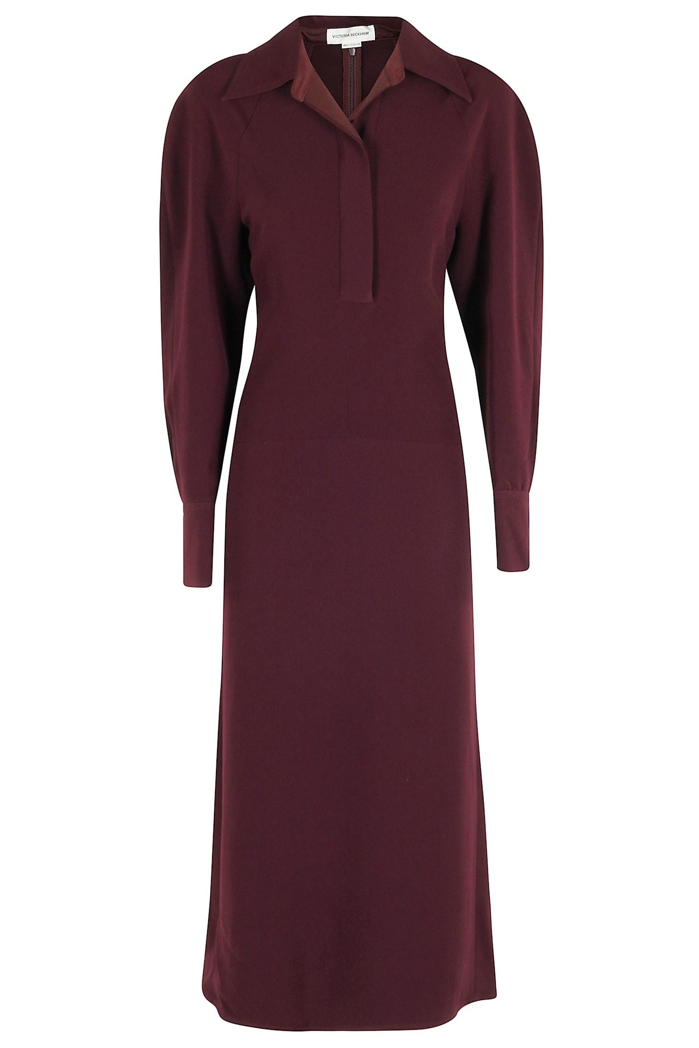 victoria beckham long sleeve polo collar midi