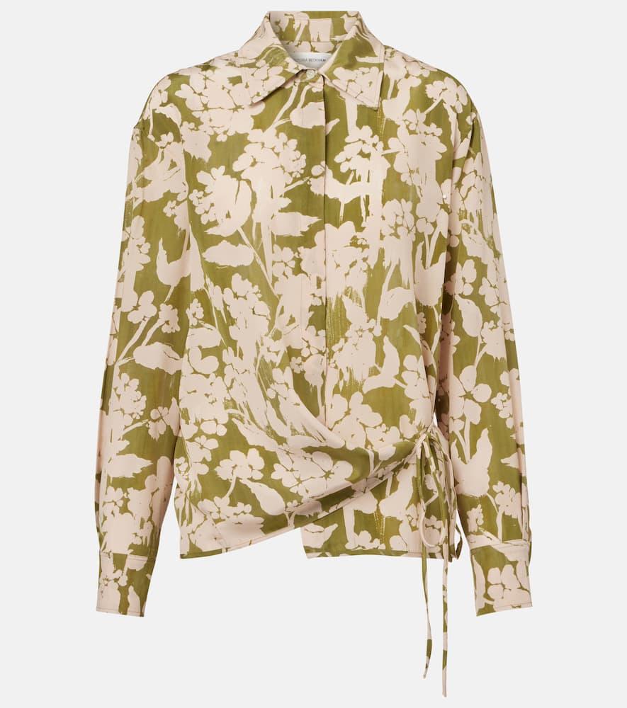 victoria beckham printed gathered silk blouse