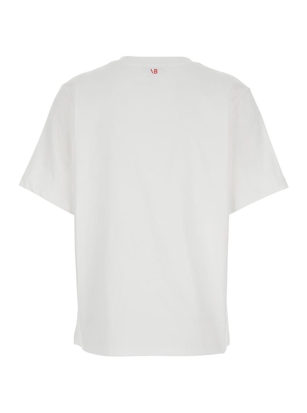 victoria beckham round neck t-shirt with front lettering slogan in white cotton for women