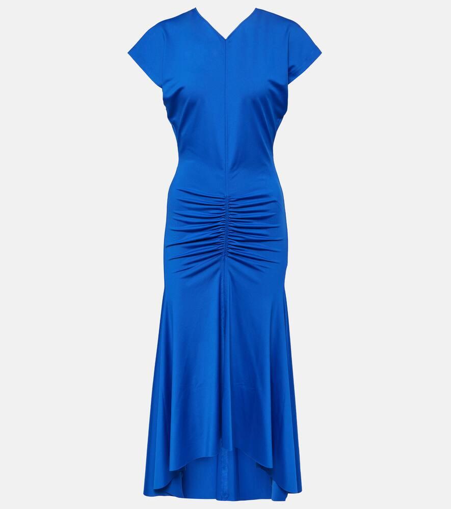 victoria beckham ruched jersey midi dress