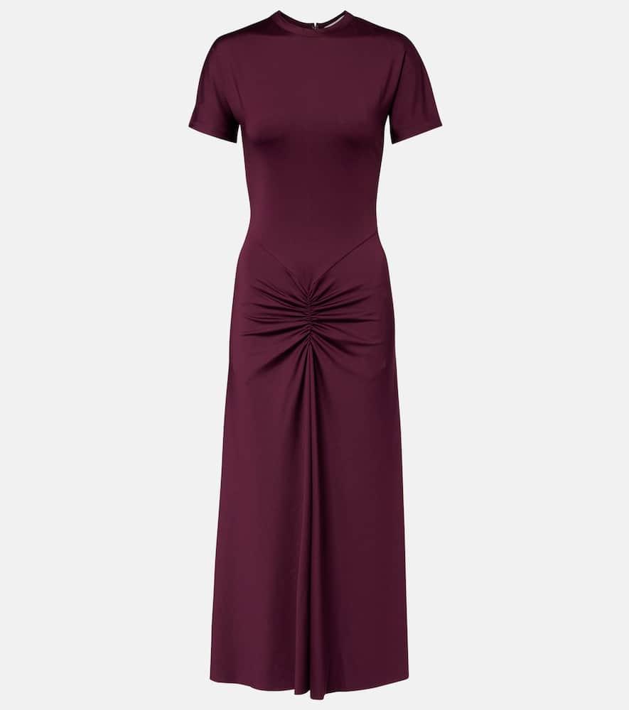 victoria beckham ruched jersey midi dress