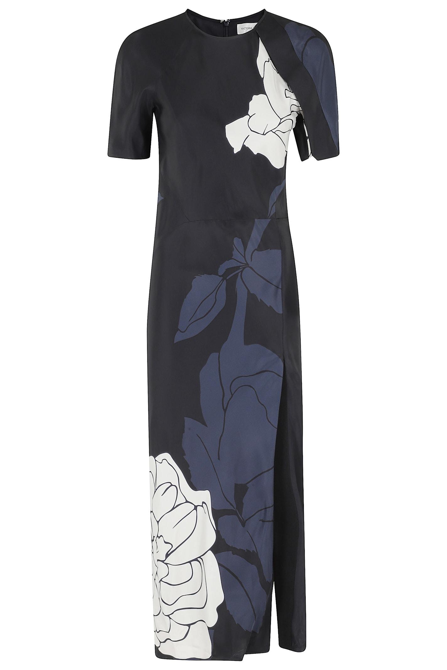victoria beckham split hem detail midi dress