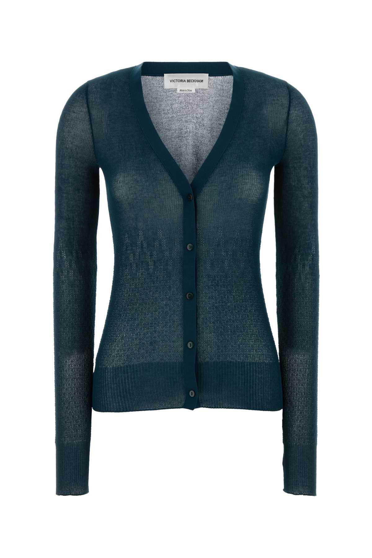 victoria beckham teal green cotton blend cardigan