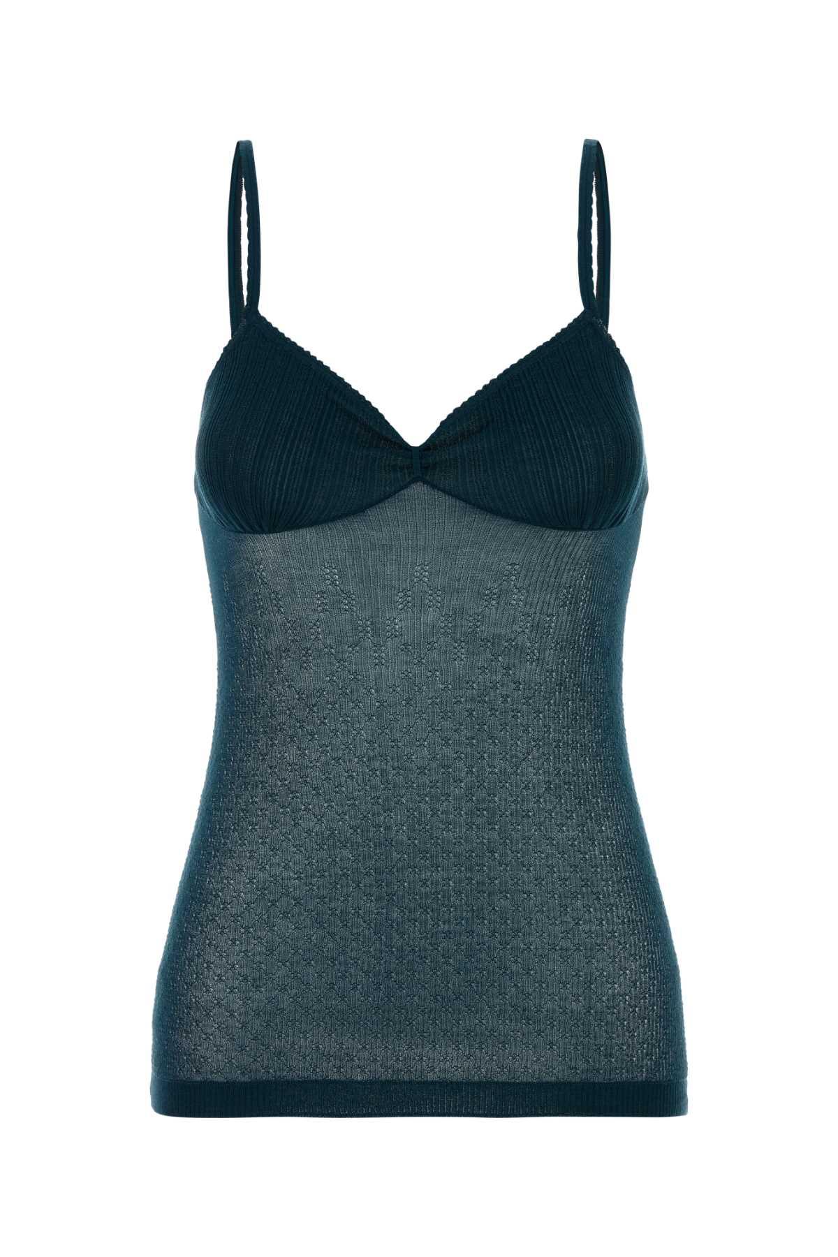 victoria beckham teal green cotton blend top