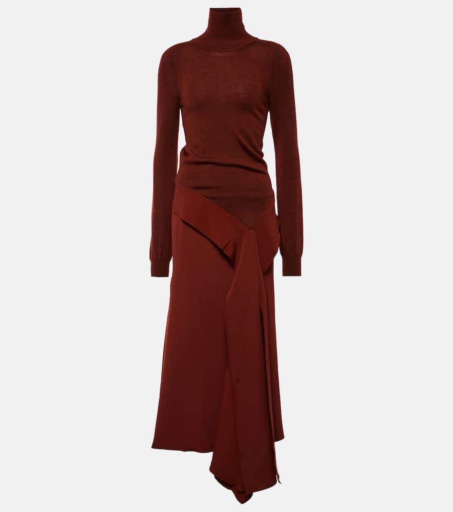 victoria beckham turtleneck wool and crêpe midi dress