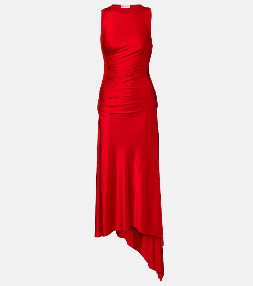 victoria beckham twist ruched jersey midi dress