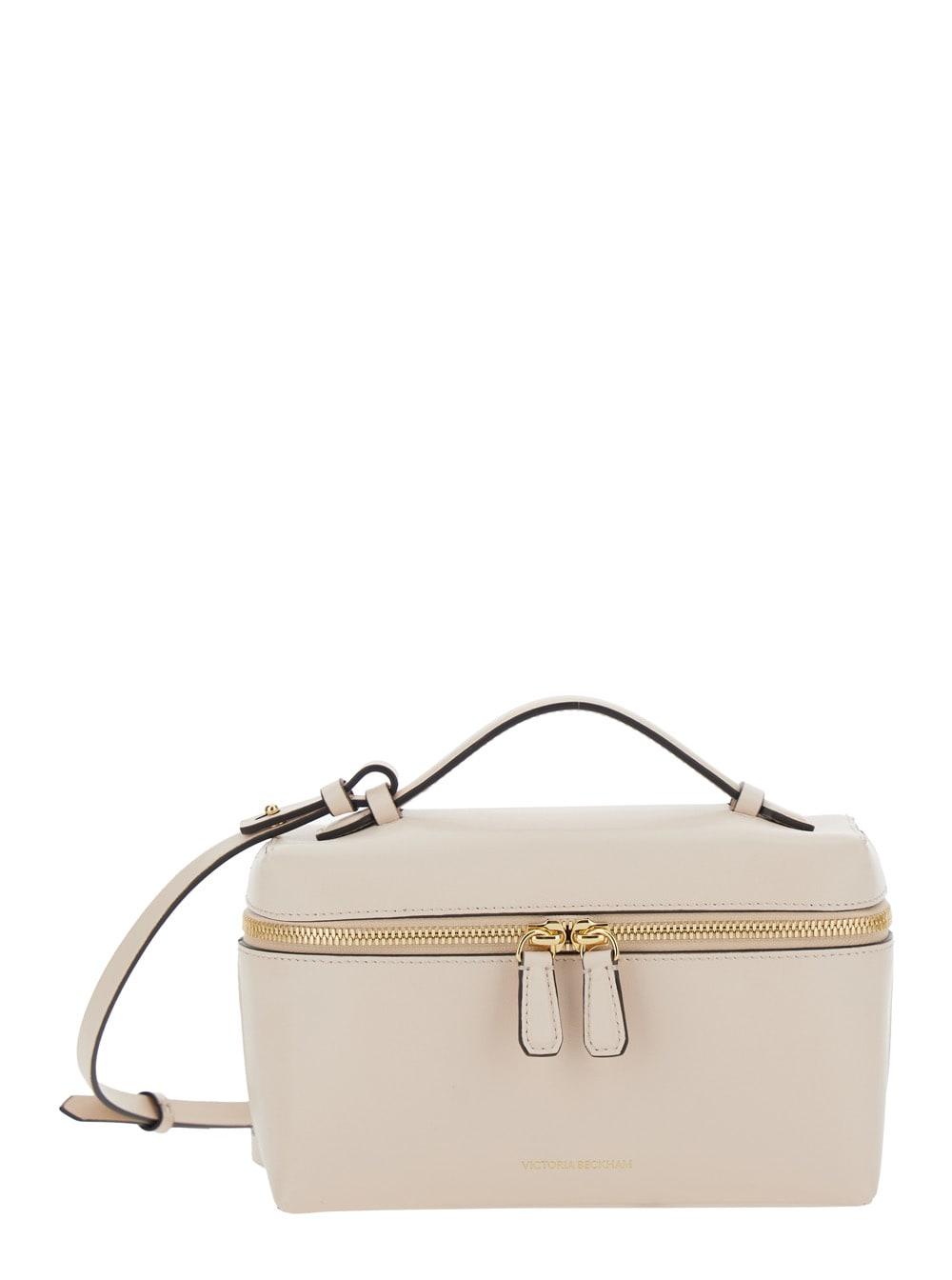 victoria beckham vanity crossbody bag with adjustable strap and logo lettering on the front in pale pink leather for women