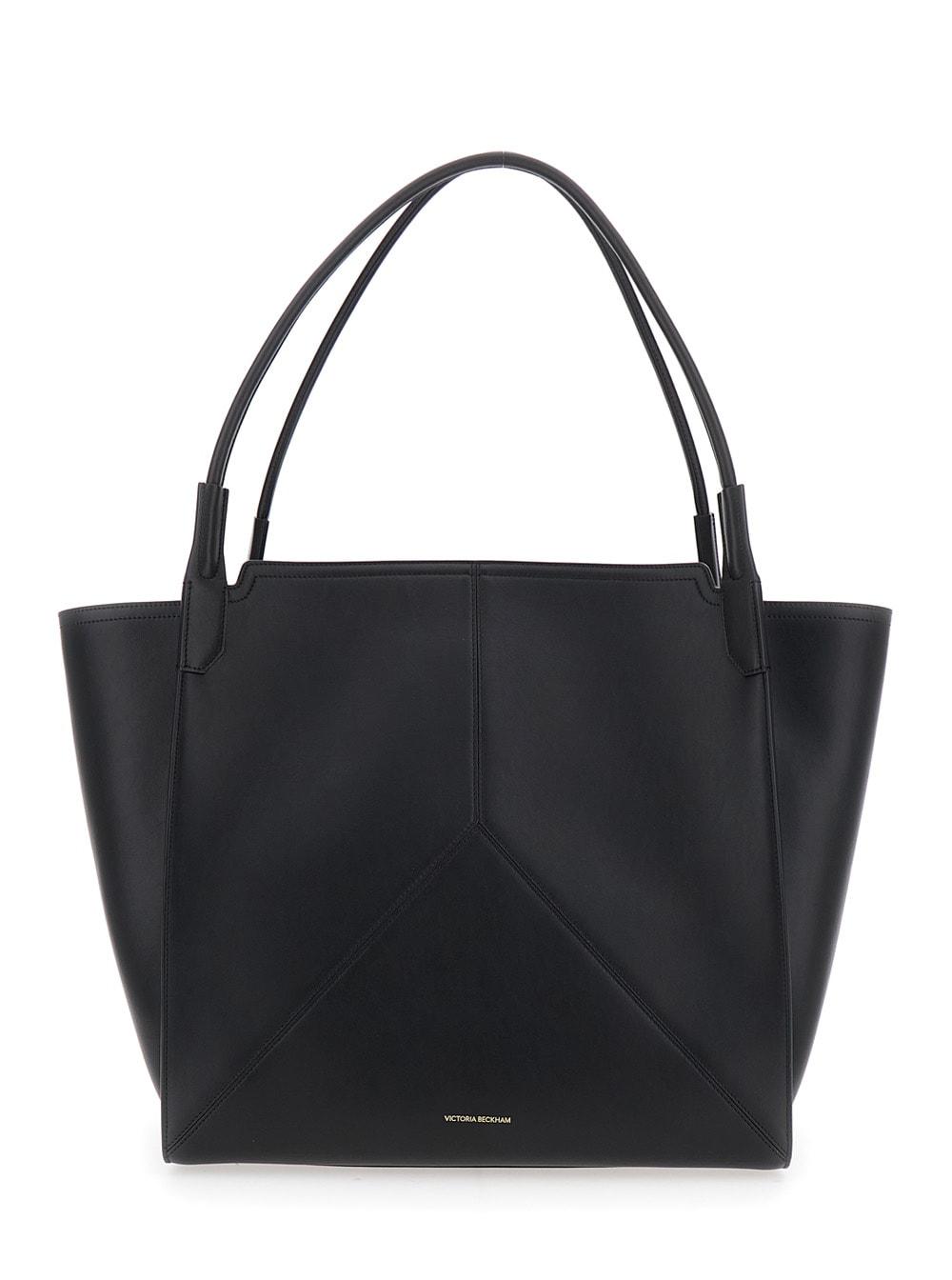 victoria beckham victoria black handbag with v stitching on the front and embossed logo lettering on the front in leather woman