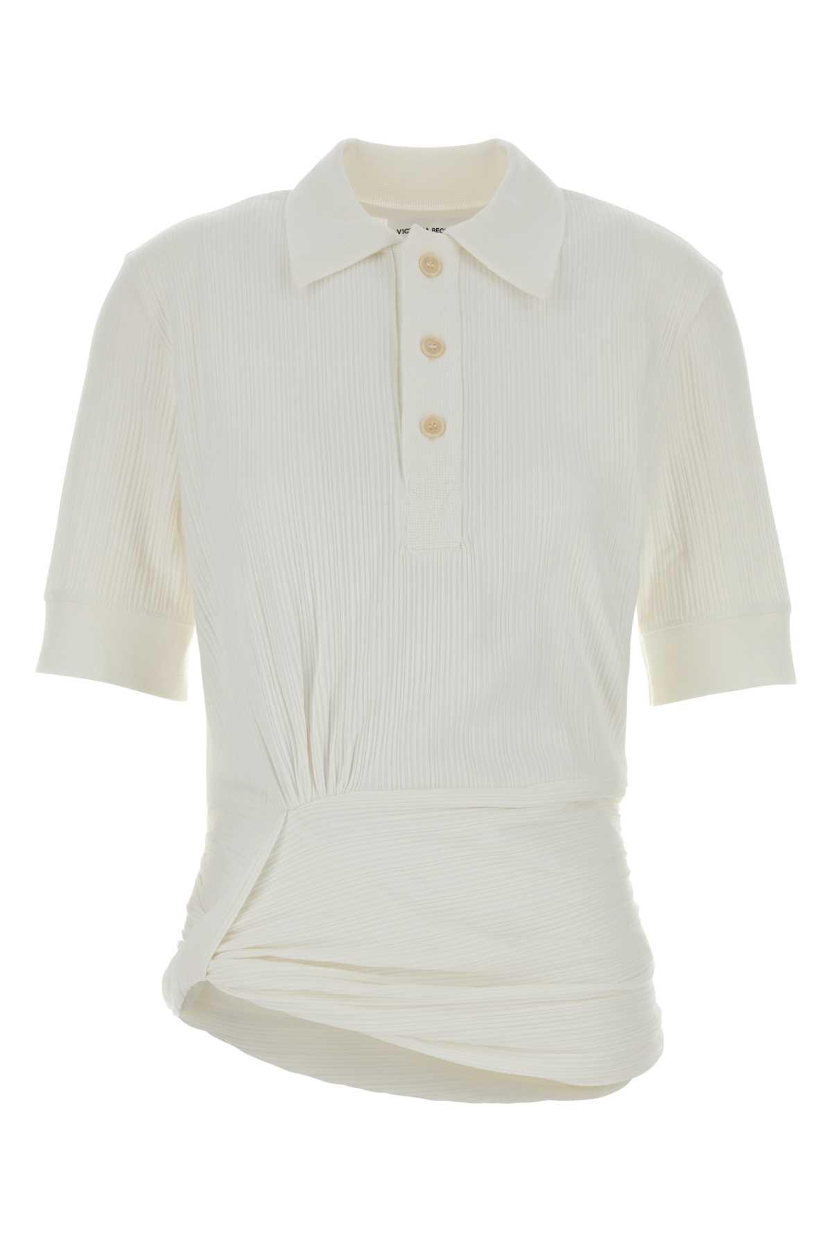 victoria beckham white stretch cotton polo shirt