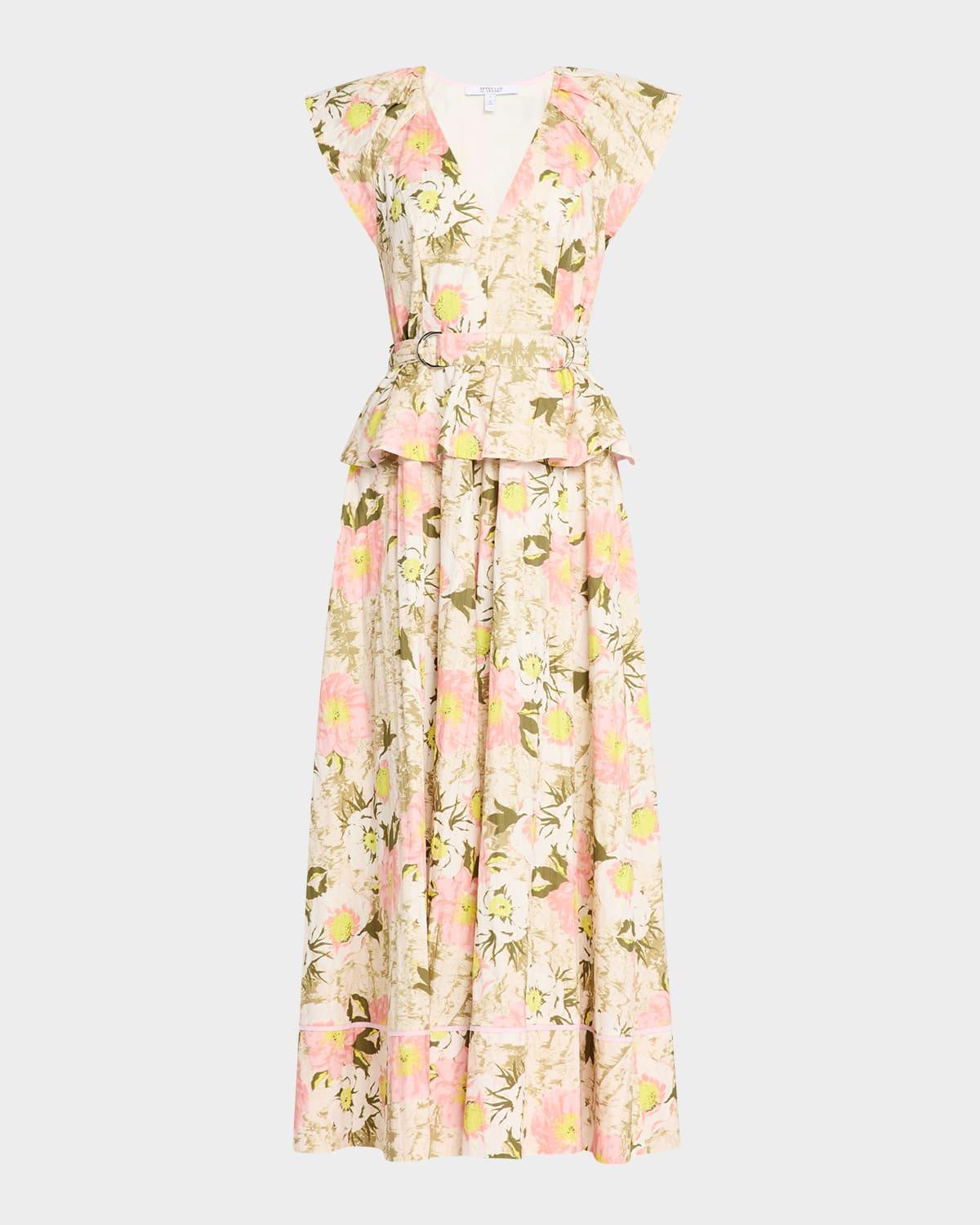 victoria floral belted peplum maxi dress