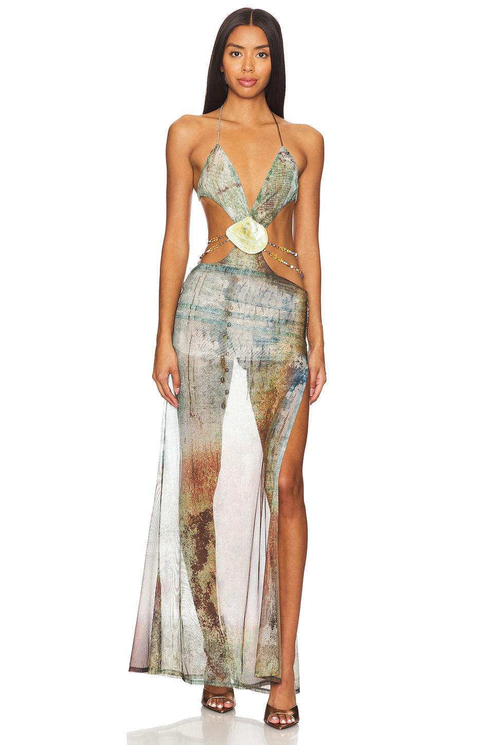 vida backless maxi dress with shell trim