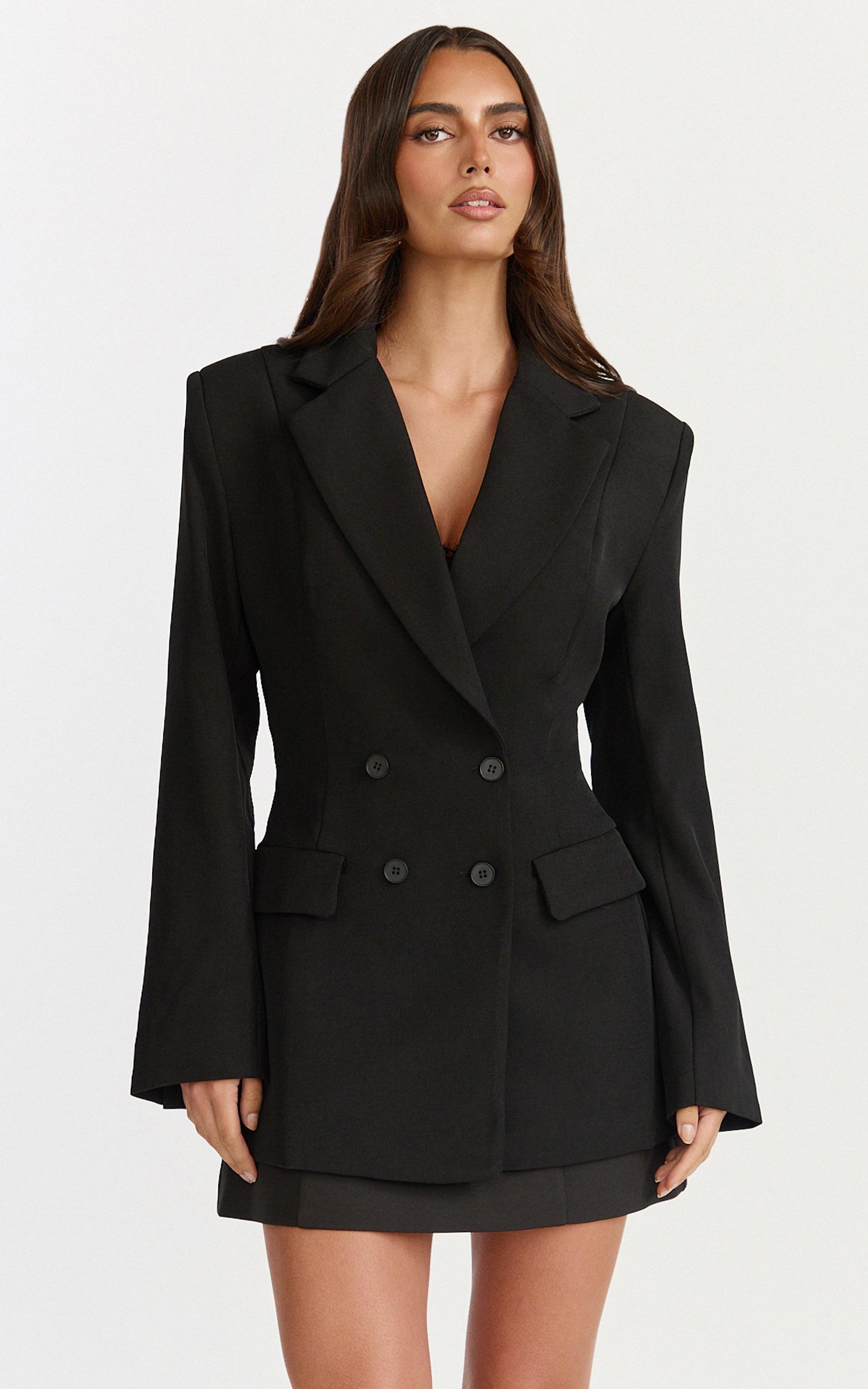 vienna blazer - double breasted blazer with adjustable cinch back in black