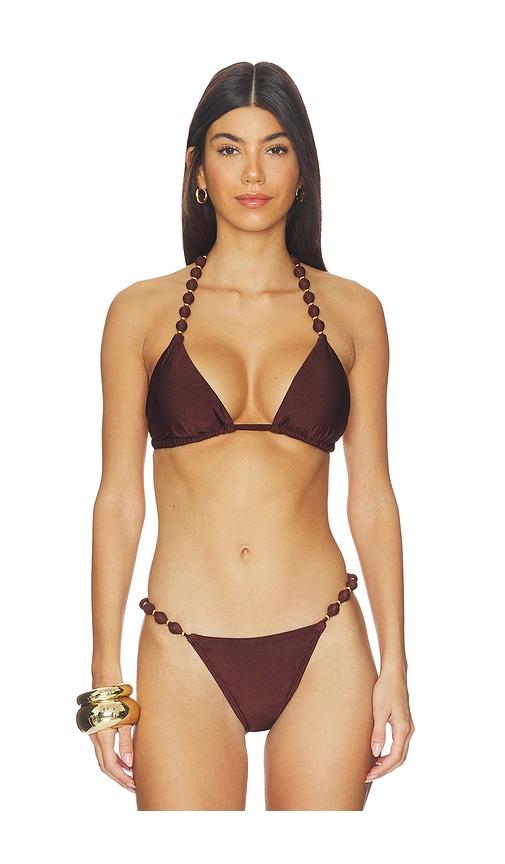 villa fresca sole triangle bikini top in chocolate.
